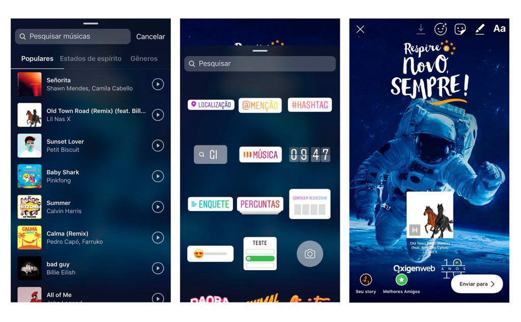 música nos stories do instagram